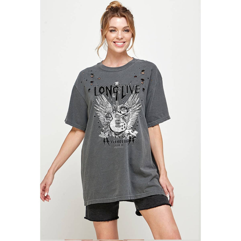 Long Live Rock and Roll Vintage  Laser Cut Oversized Tee