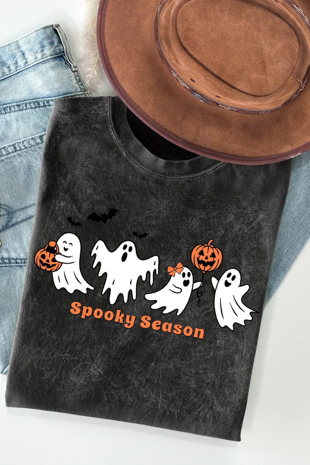Women Halloween Graphic Print Mineral Wash Top
