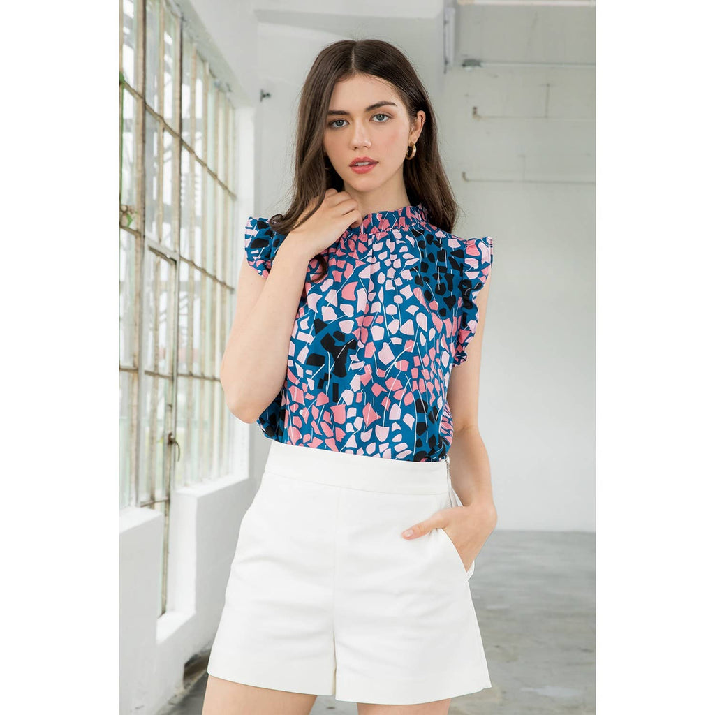 Printed Ruffle Sleeve Top
