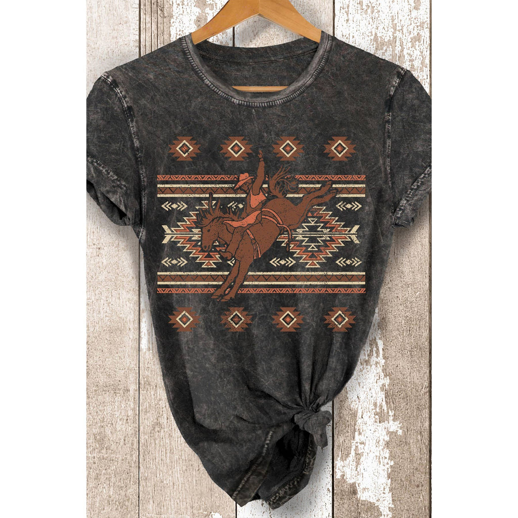 Cowgirl On Horse Mineral Wash T Shirt