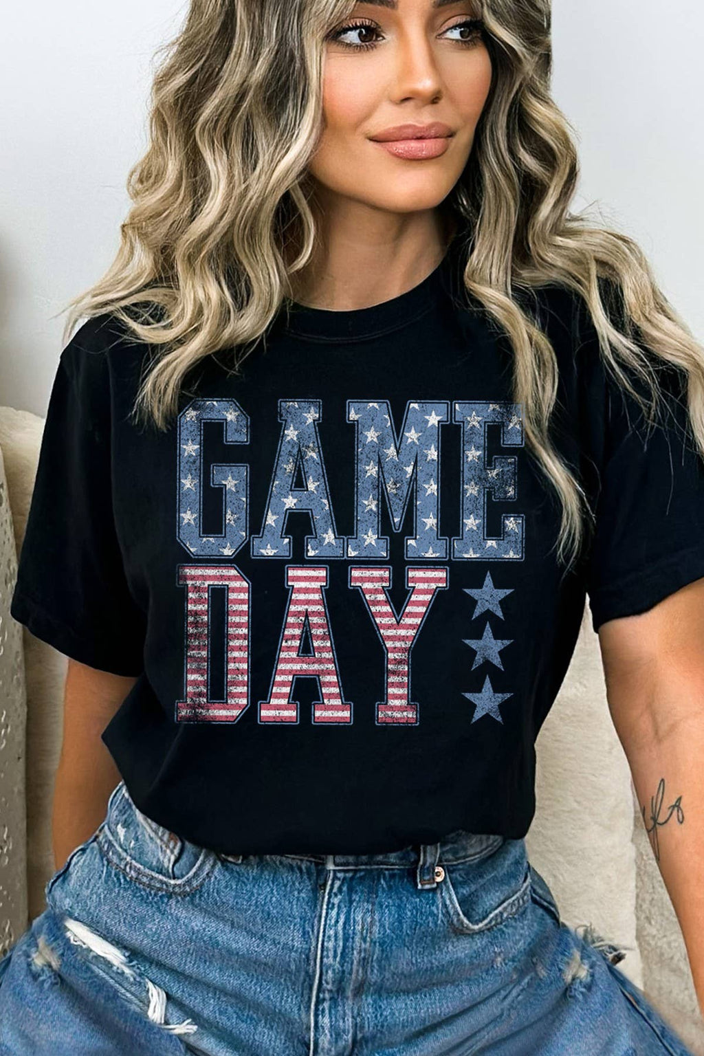 Game Day Graphic Print Short Sleeve Loose Fit Top