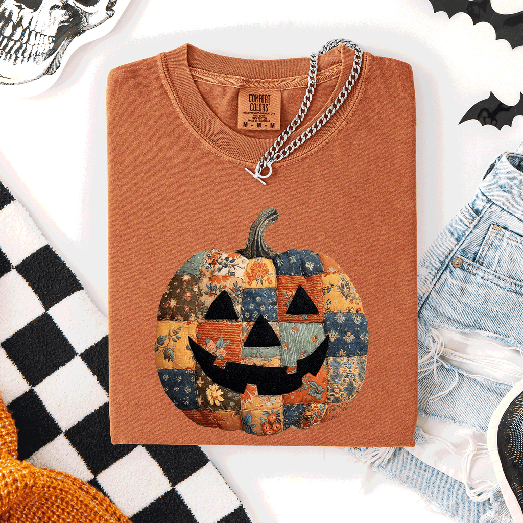 Jack O Lantern, Faux Quilt Pumpkin, Halloween, Fall T-Shirt
