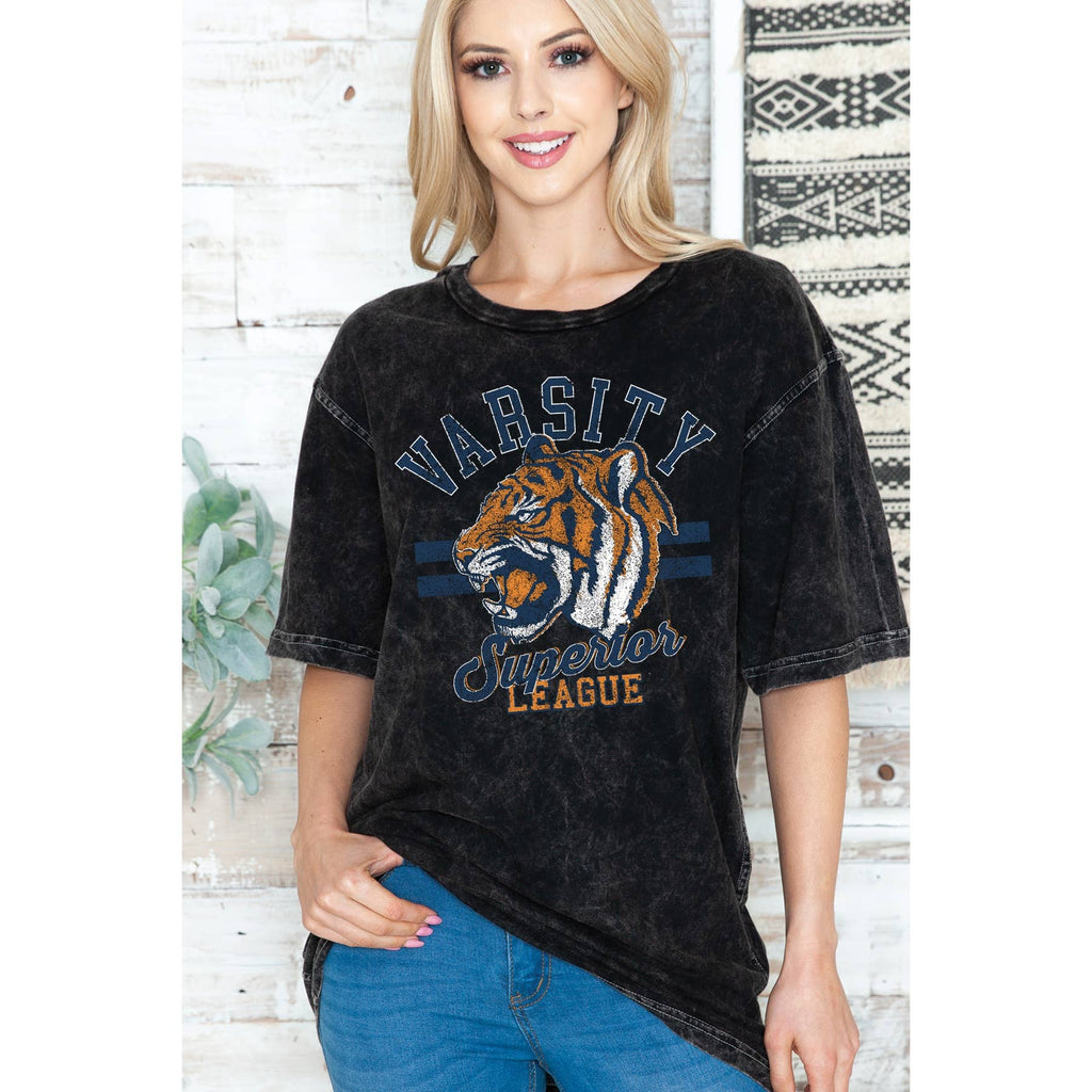 Tiger Varsity- Unisex Oversized Mineral Wash