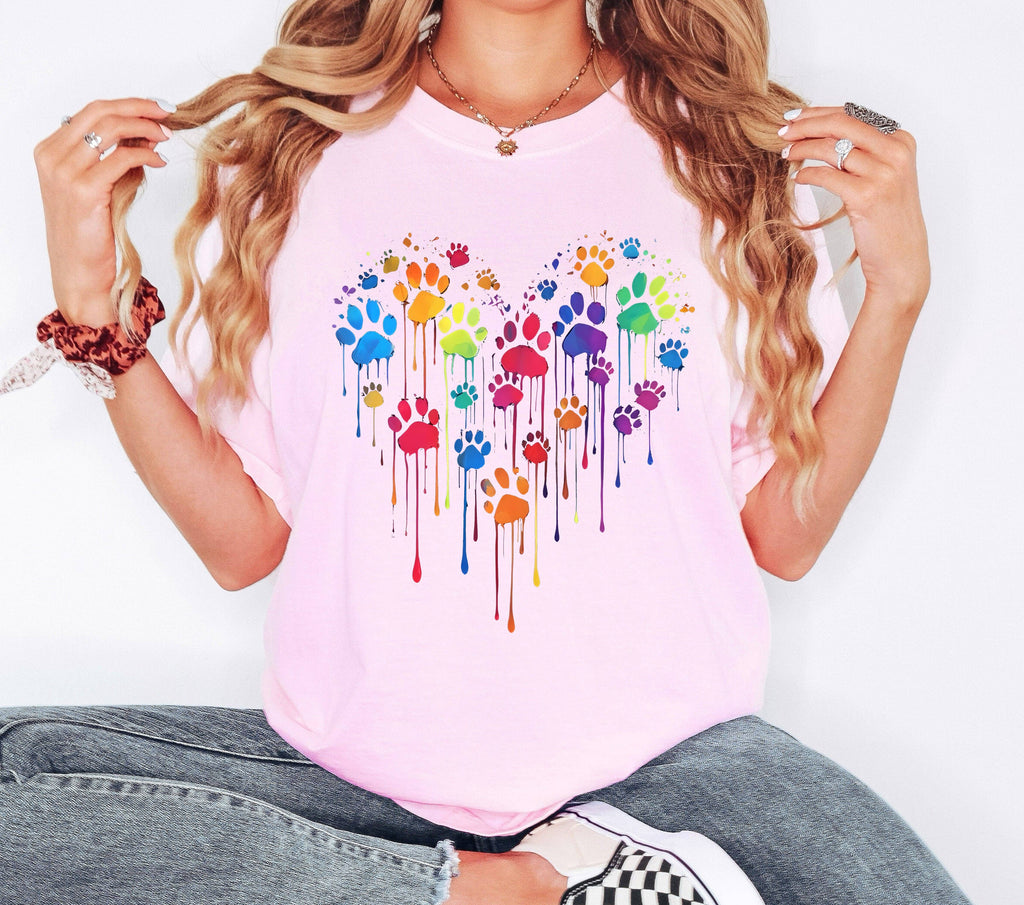 Colorful Dog Paw Print Heart, Love, Valentine's Day, T-Shirt