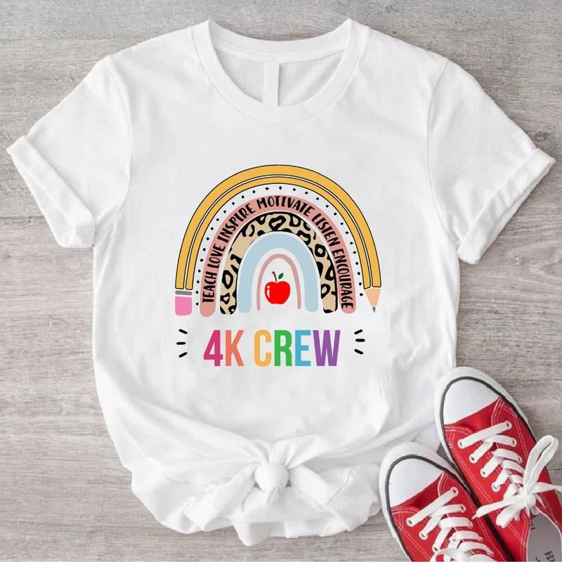 4K Teacher 4K Crew Shirt Kindergarten Teacher Back School Shirt Matching Teacher Squad Kinder Teacher T-Shirts