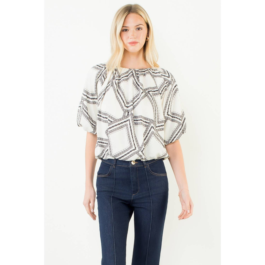 Short Sleeve Pattern Flowy Top