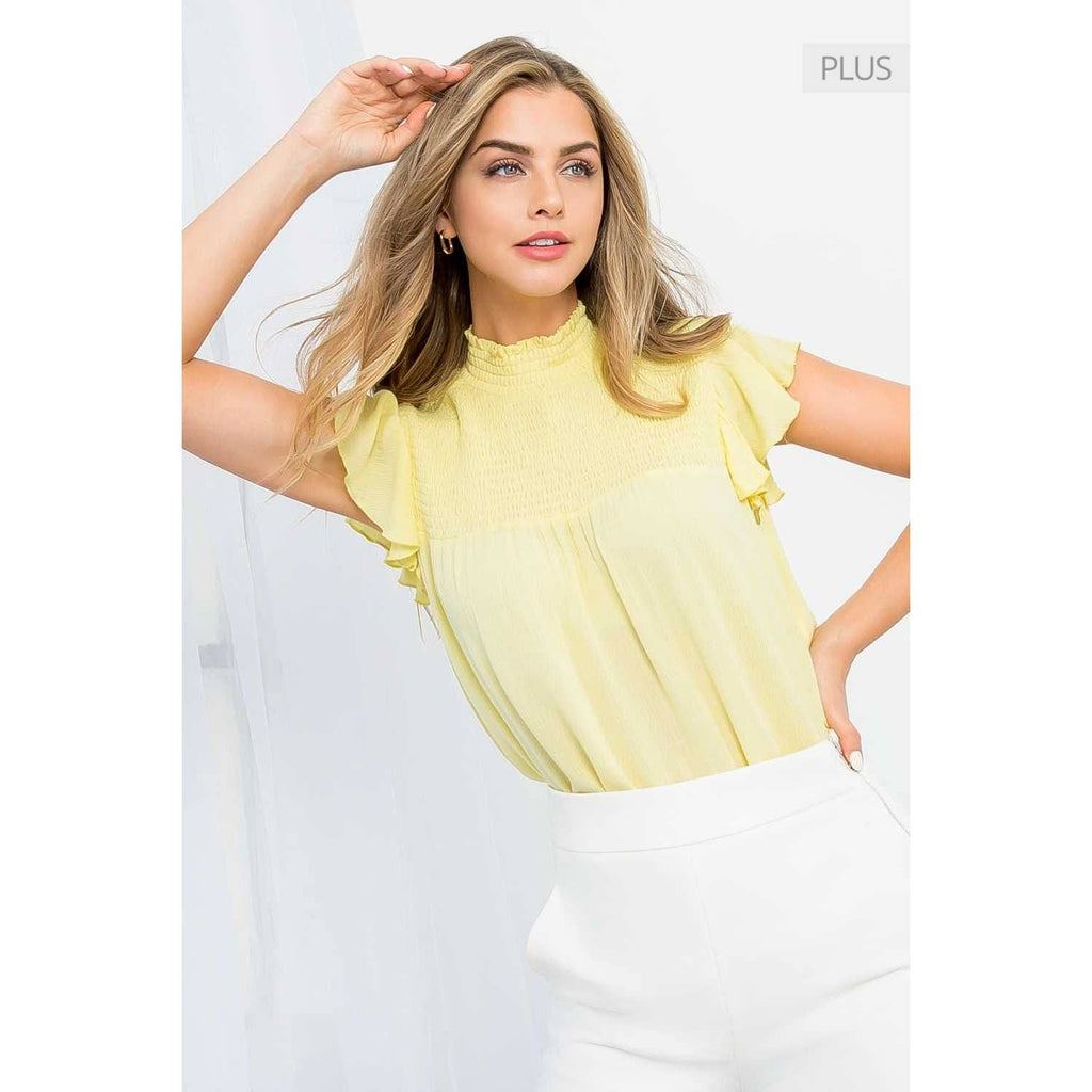 /Size Xl/ Smocked Neck Flutter Sleeve Top