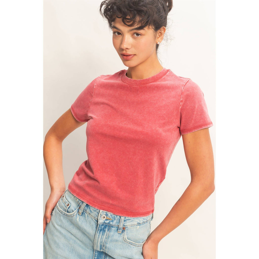 Mineral Washed Short Sleeve Crew Neck Top