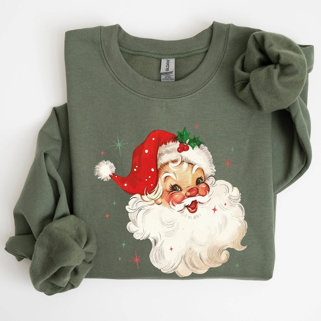 Retro Santa, Red Christmas Sparkles, Vintage Xmas Sweatshirt