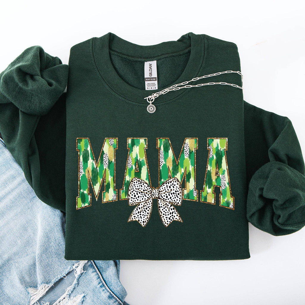 Mama, Painted, Dalmatian Bow, St Patrick's Day Sweatshirt