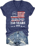 V Neck 4th of July for Women Casual American Flag USA Graphic Patriotic T-Shirt Memorial Tops Party Tee