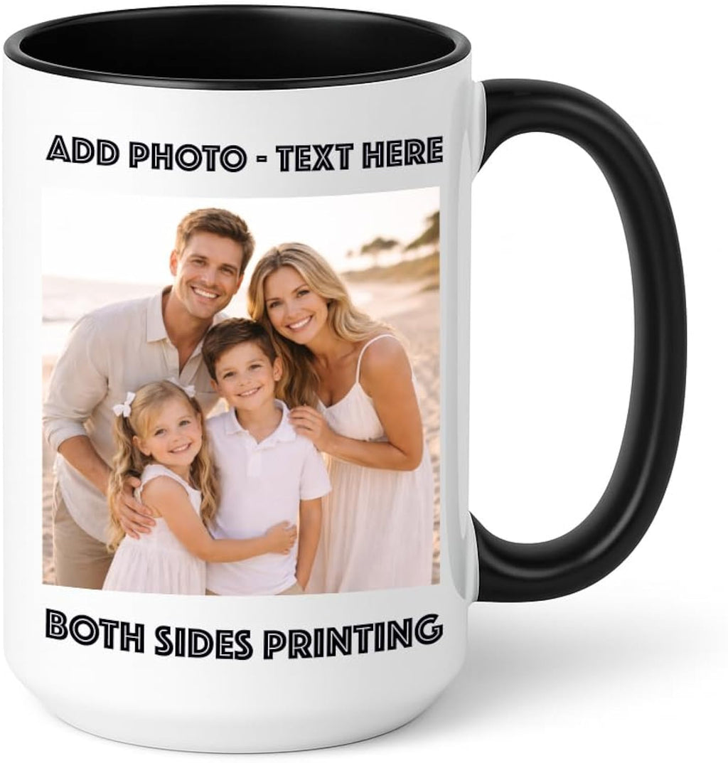 Personalized Photo Coffee Mug 15 oz Ceramic – Custom Picture Text or Logo | Double-Sided Print, Dishwasher & Microwave Safe | Gift (Black)