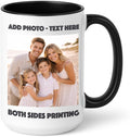 Personalized Photo Coffee Mug 15 oz Ceramic – Custom Picture Text or Logo | Double-Sided Print, Dishwasher & Microwave Safe | Gift (Black)