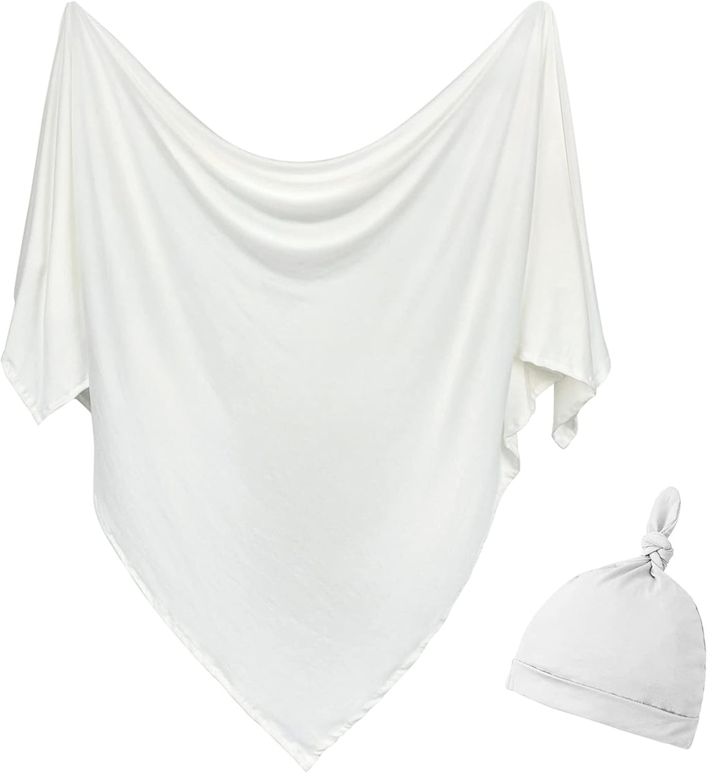 OWLOWLA Newborn Swaddle Set Stretch Wrap Swaddle Receiving Blanket for Baby Boy Girl(Ivory-rm)