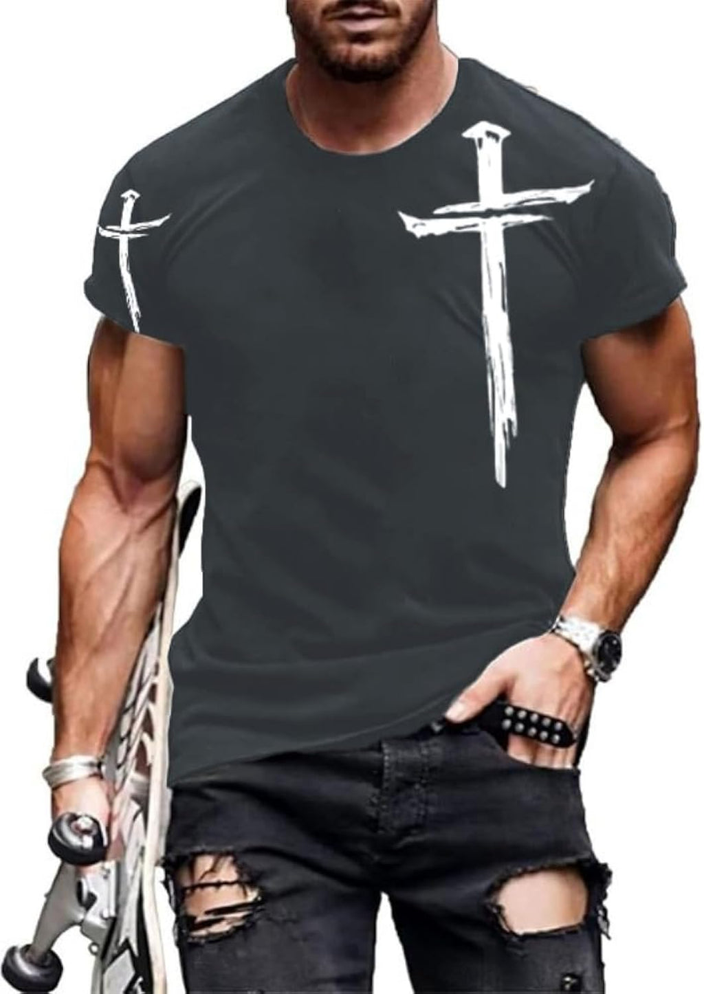 Mens Graphic T-Shirts Jesus Cross Vintage Print Casual Faith T-Shirts Summer Short Sleeve Crew Neck Christian Tops