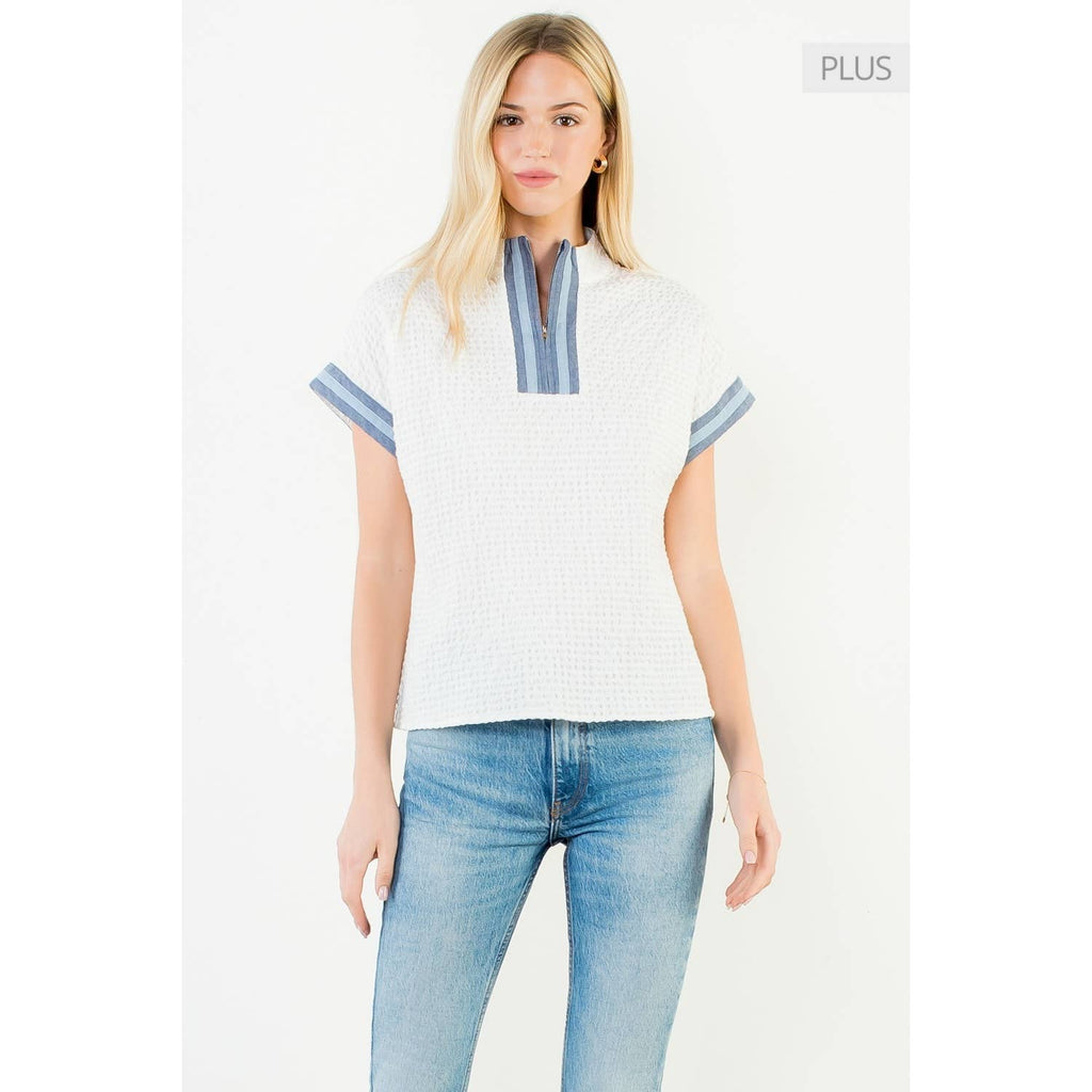 /Size Xl/ Short Sleeve Gingham Patterned Top