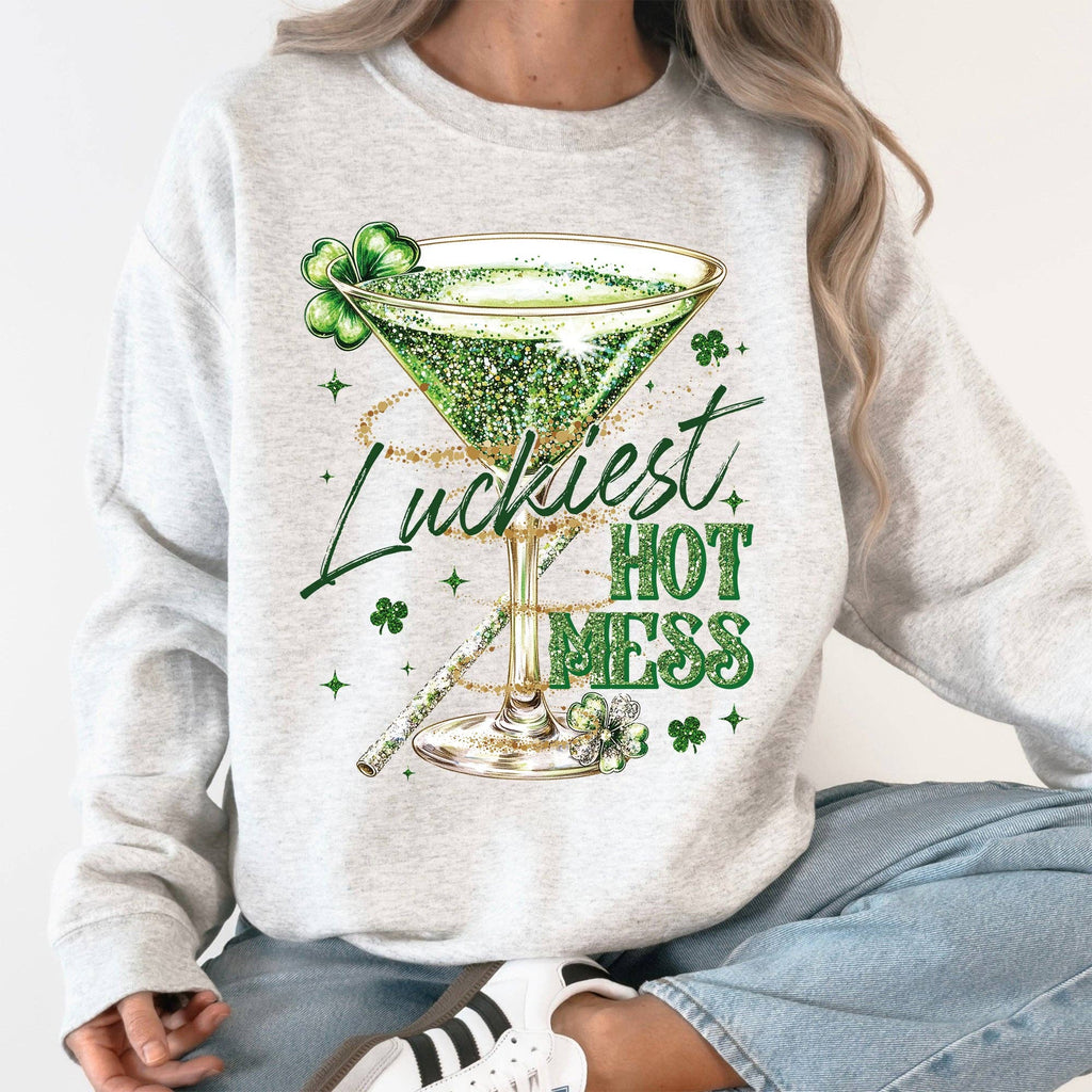 Glittery, Luckiest Hot Mess, St Patrick's Day, Sweatshirt