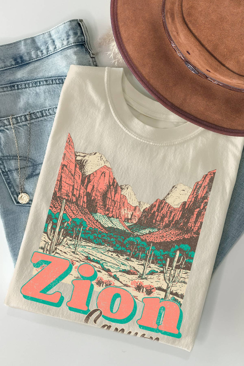Women Zion Canyon Graphic Print Short Sleeve Loose Fit Top
