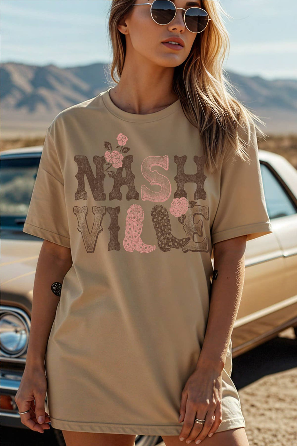 Women Nashville Graphic Print Short Sleeve Top