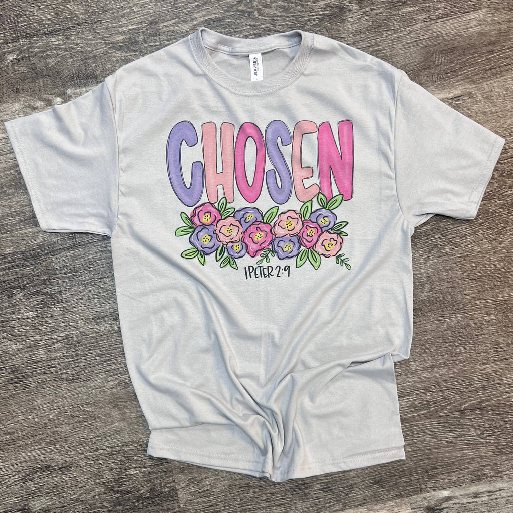 Chosen Floral On Silver Tee