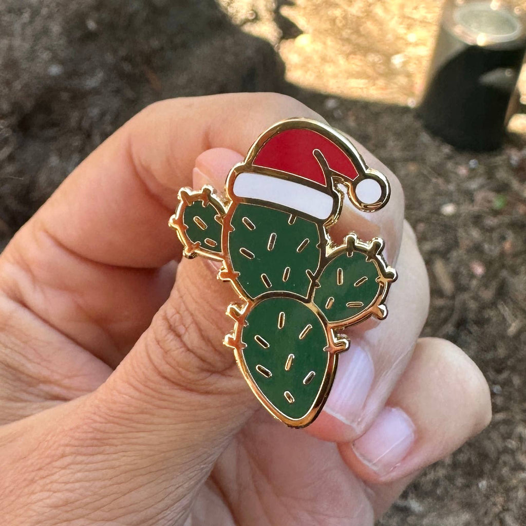 Christmas Cactus Enamel Pin with Santa Hat Stocking Stuffers