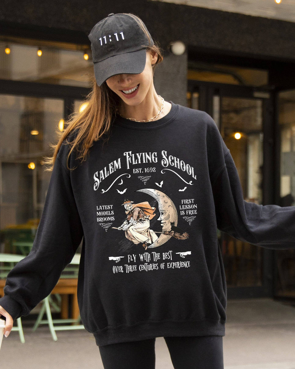 Salem, Flying School, Skeleton, Funny, Halloween Sweatshirt