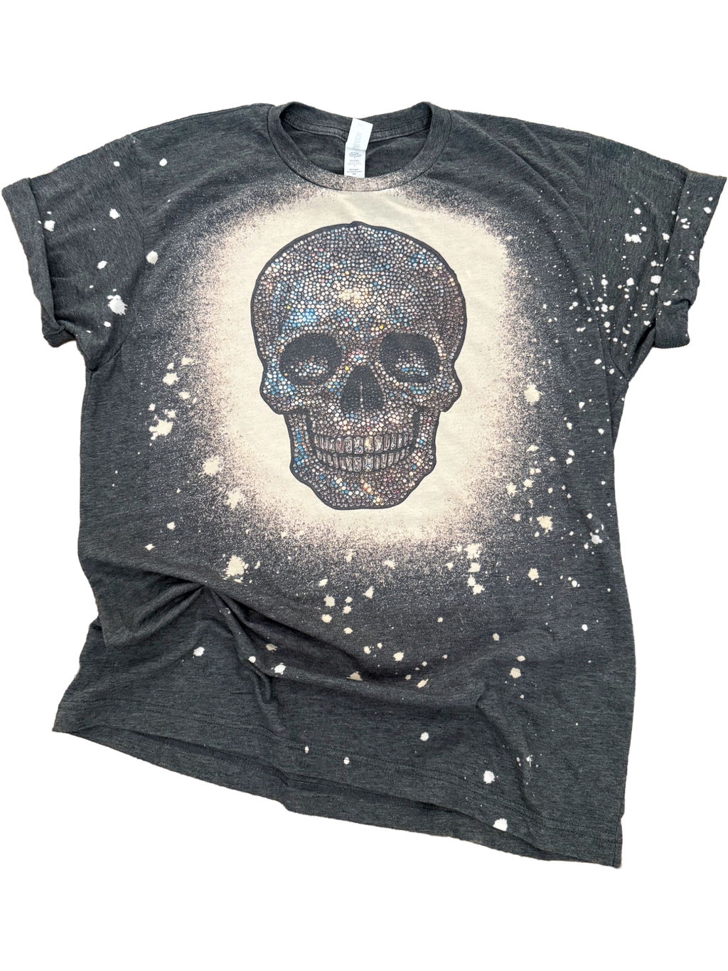 Disco Rhinestone Skull Bleached Tee