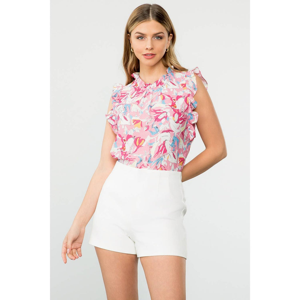 Floral Print Ruffle Sleeve Top