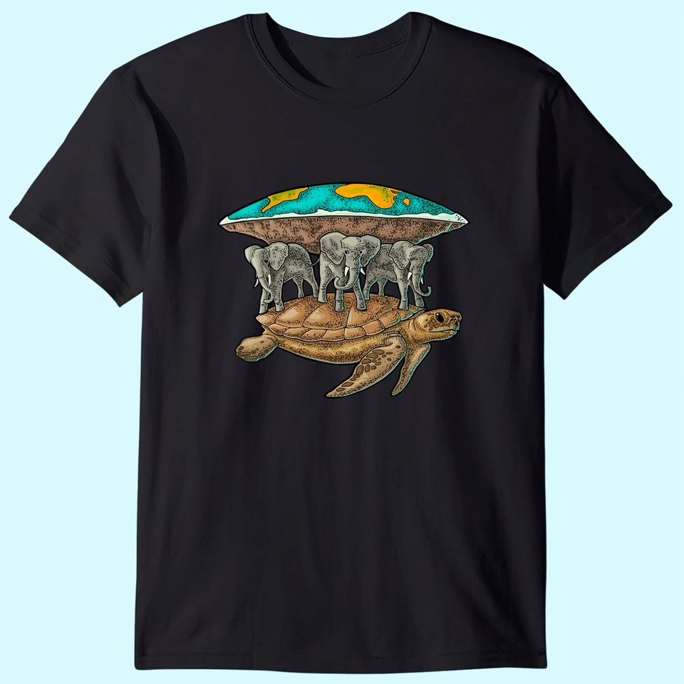 Flat Earth T-Shirt - Black Men's Tee with World Turtle Design - Unique Graphic Gift for Science and Humor Lovers