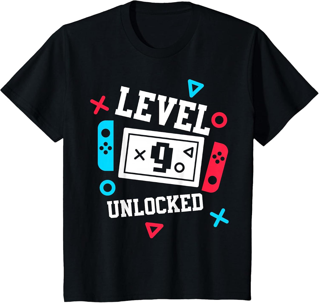 9 Year Old Birthday Boy Gaming Level 9 Unlocked 9th Birthday T-Shirt