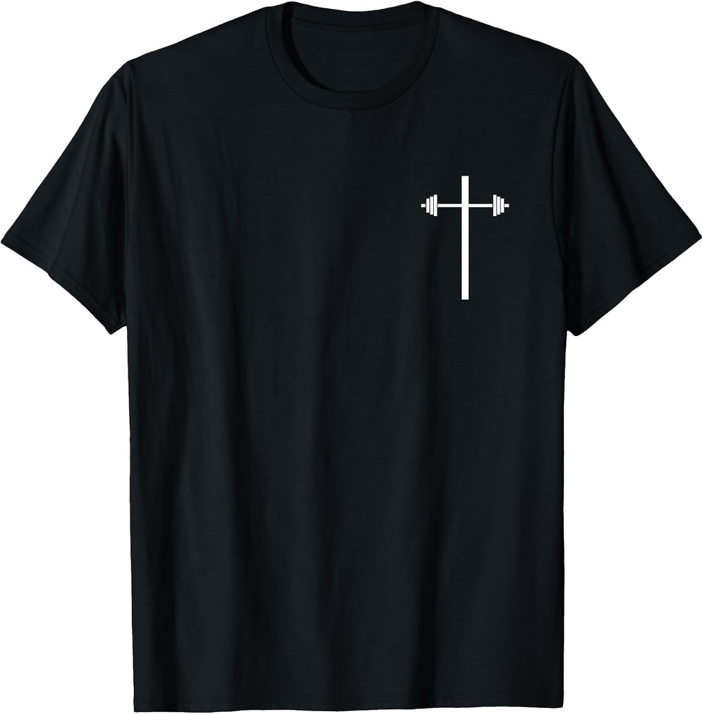 Dumbbell Barbell Cross Christian Gym Workout in Pocket T-Shirt