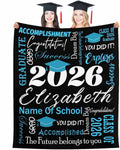 Custom Graduation Blanket Graduation Gift for Him Her, Personalized Class of 2026 Graduation Blankets with School Name, Customized Flannel Throw Blanket Gift for High School College 2026 Graduates