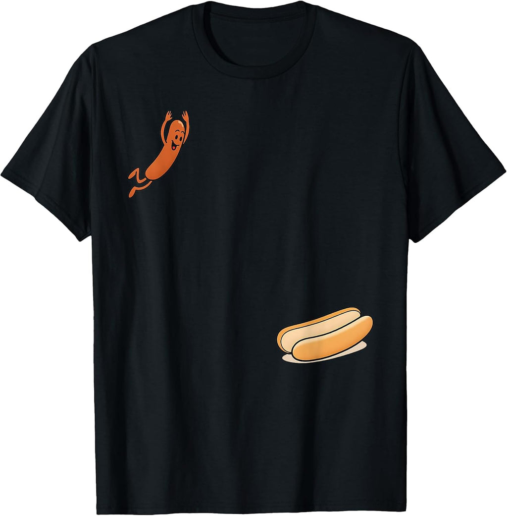 Hotdog Dive Hot Dog Jumping Into Bun Sausage BBQ High Dive T-Shirt