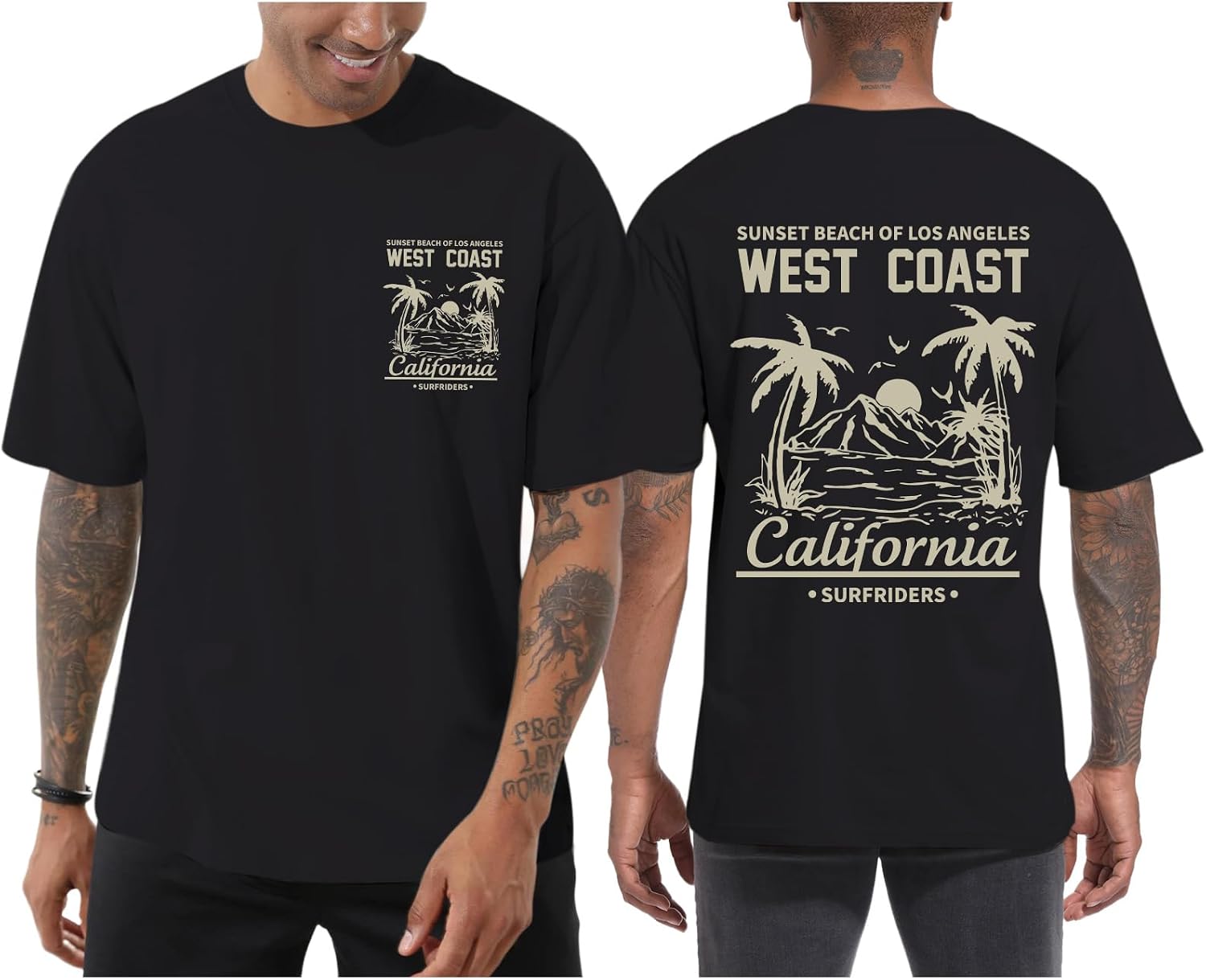 Mens Graphic T-Shirts California Beach Baggy Shirts West Coast Vintage Aesthetic Shirt Summer Casual Oversized Tees