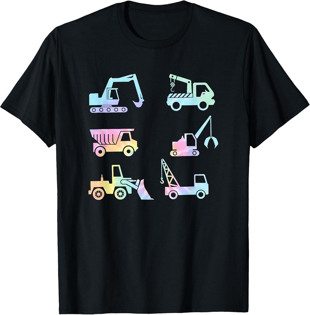 Boys Kids Toddlers Adults Funny Construction Trucks Tie Dye T-Shirt