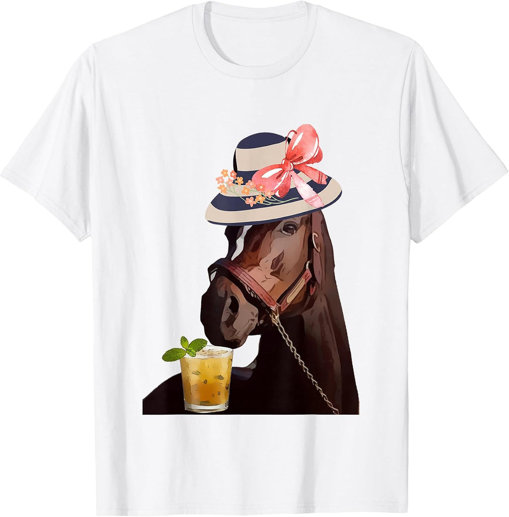 Funny Horse Derby Party Blue T-Shirt: Classic Fit Round Neck, Ruffle Sleeve