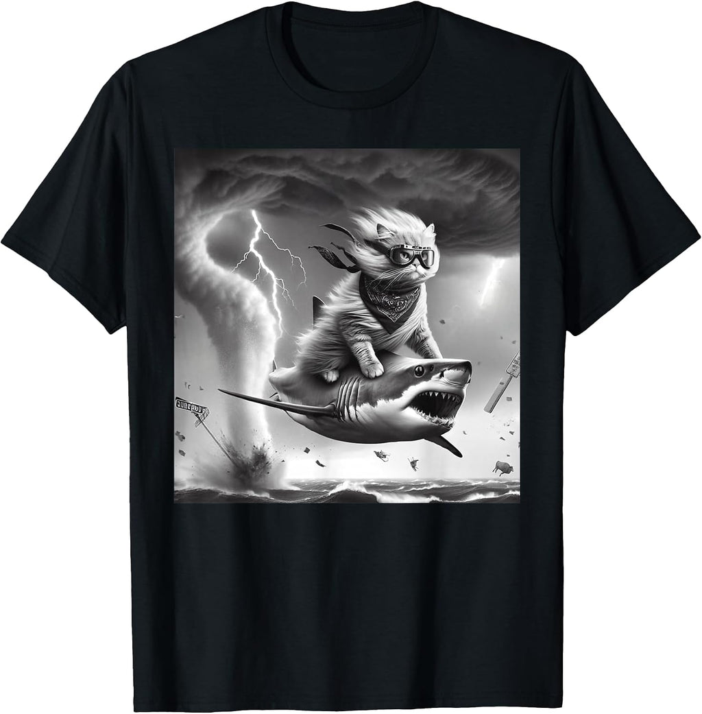 Cute Cat Rides Shark Designs