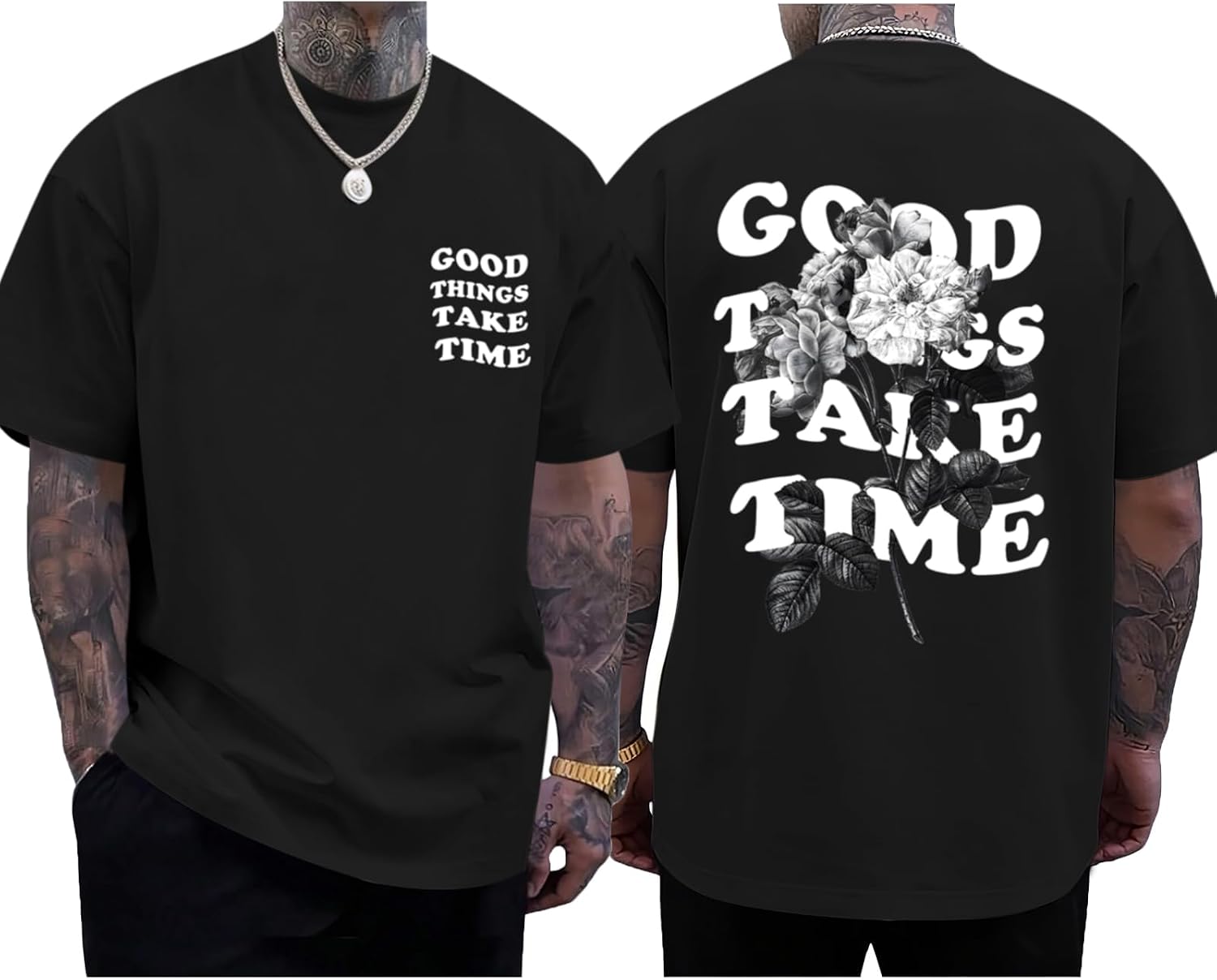 Vintage Graphic Tees for Men Oversized Floral Letter Print Retro Streetwear T Shirts Casual Loose Fit Cotton Tops