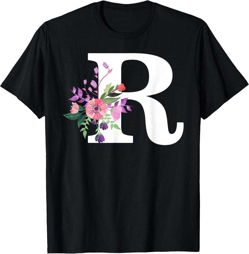 white initial letter R cute flower floral monogram