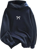 Girl's Bow Graphic Long Sleeve Hoodie Hooded Neck Casual Sweatshirt Pullover Tops