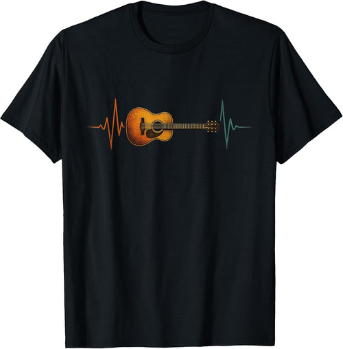 Acoustic Guitar Heartbeat Line Music Rhythm Art T-Shirt