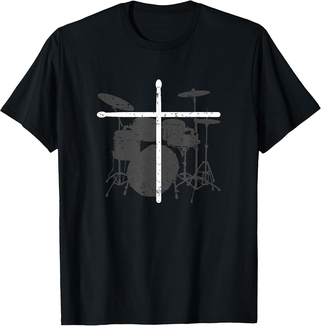 Christian Drummer Jesus Christ Drum Sticks Cross - Worship T-Shirt