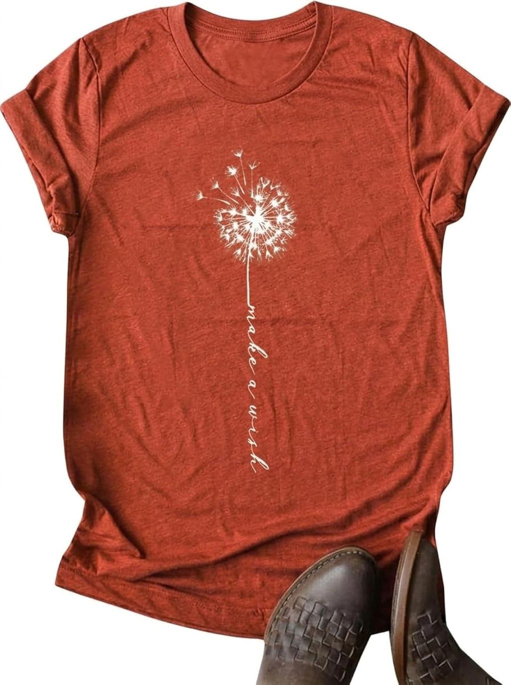 Womens Cute Make A Wish Dandelion Printed Tee Shirts Summer Cotton Vintage Graphic Tees Tops
