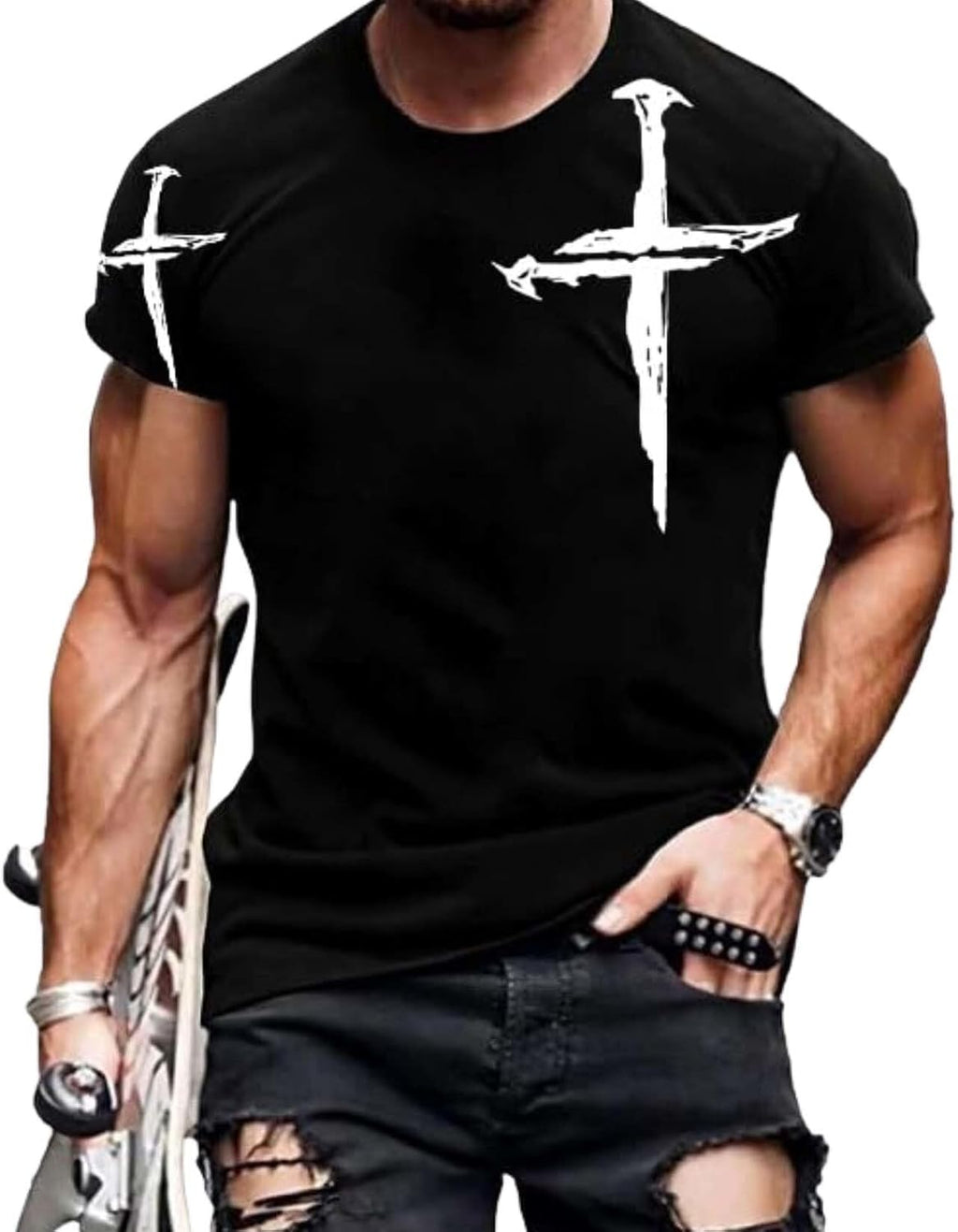 Christian Shirts for Men Jesus Cross Print Vintage Oil Painting Pattern Casual Short Sleeve Religious T-Shirt Tops