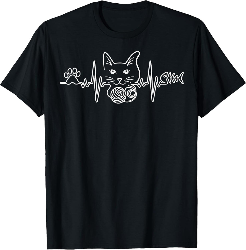 Heartbeat Cat Funny Kitty Gift For Cat Mom Cat Dad Cat Lover T-Shirt