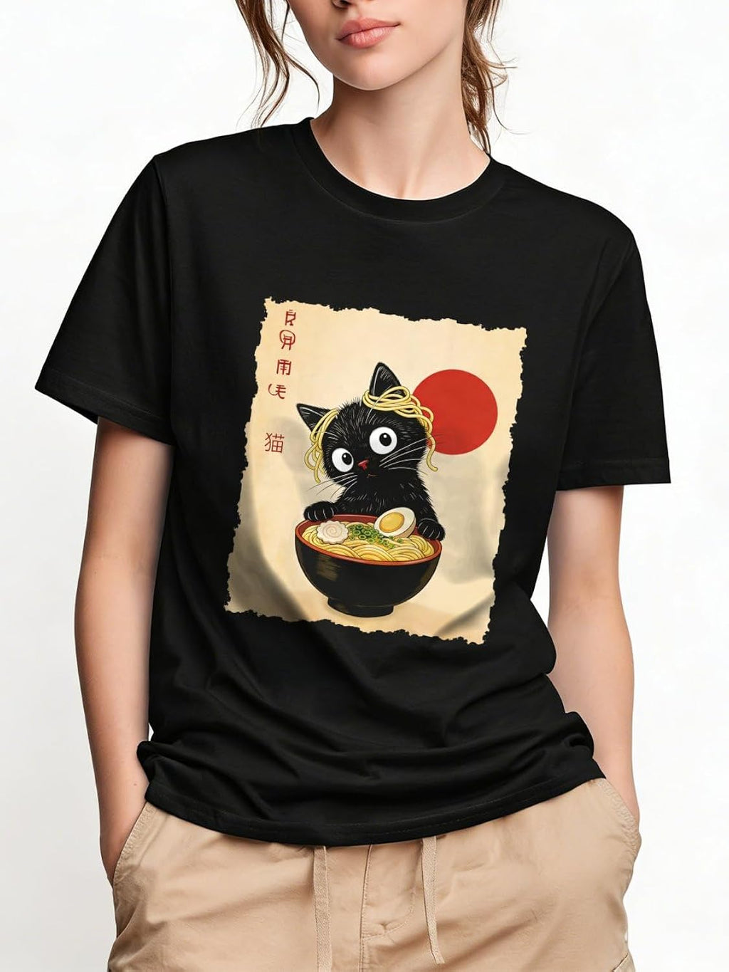 Anime Shirt Mens Cat Ramen Japanese Funny Graphic Tees Reto Cat T Shirts Cotton Short Sleeves Tee for Men Casual Summer Gifts