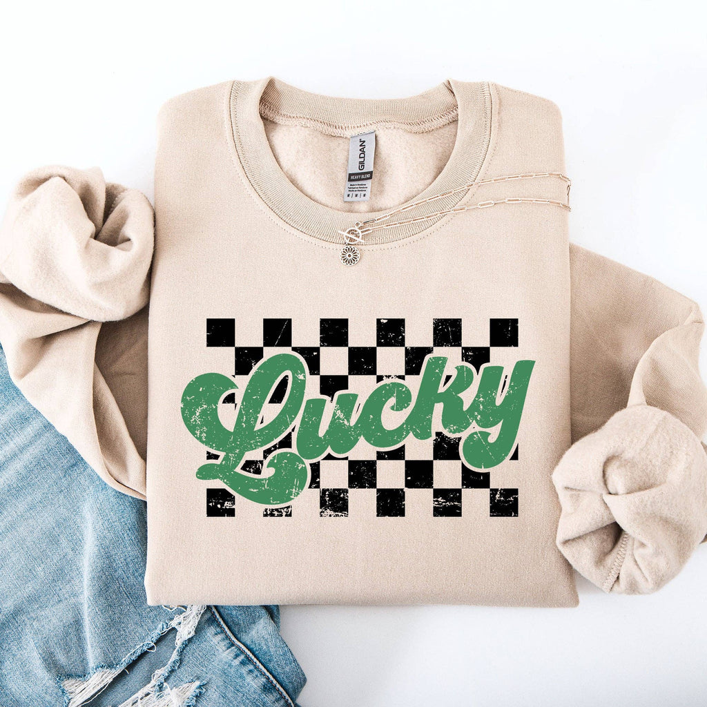 Checkered, Lucky, St Patrick's Day, Shamrock Sweatshirt