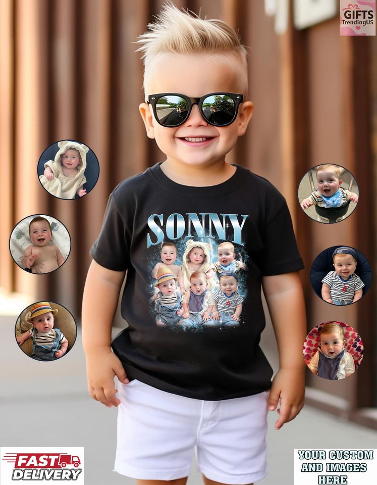 Custom Kids Bootleg Shirt, Personalized Kids Face T-Shirt, Custom Photo Graphic Tee, Vintage Rap Bootleg Toddler Tee for Boys Girls Baby