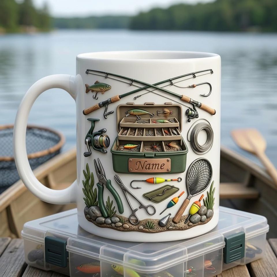 Personalized Fishing Mug - Cast Line Coffee Cup for River Life Hobby