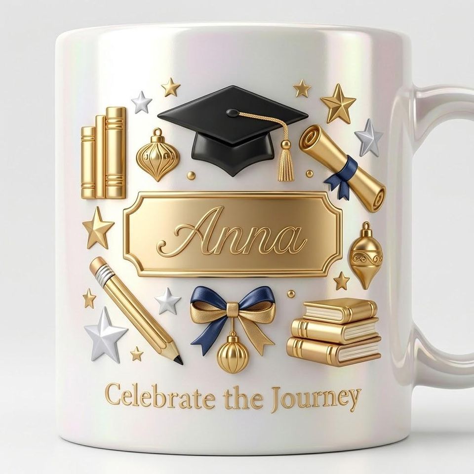 Personalized Graduation Accent Mug, Custom Celebrate the Journey 3D Embossed Accent Mugs  Graduate Gift